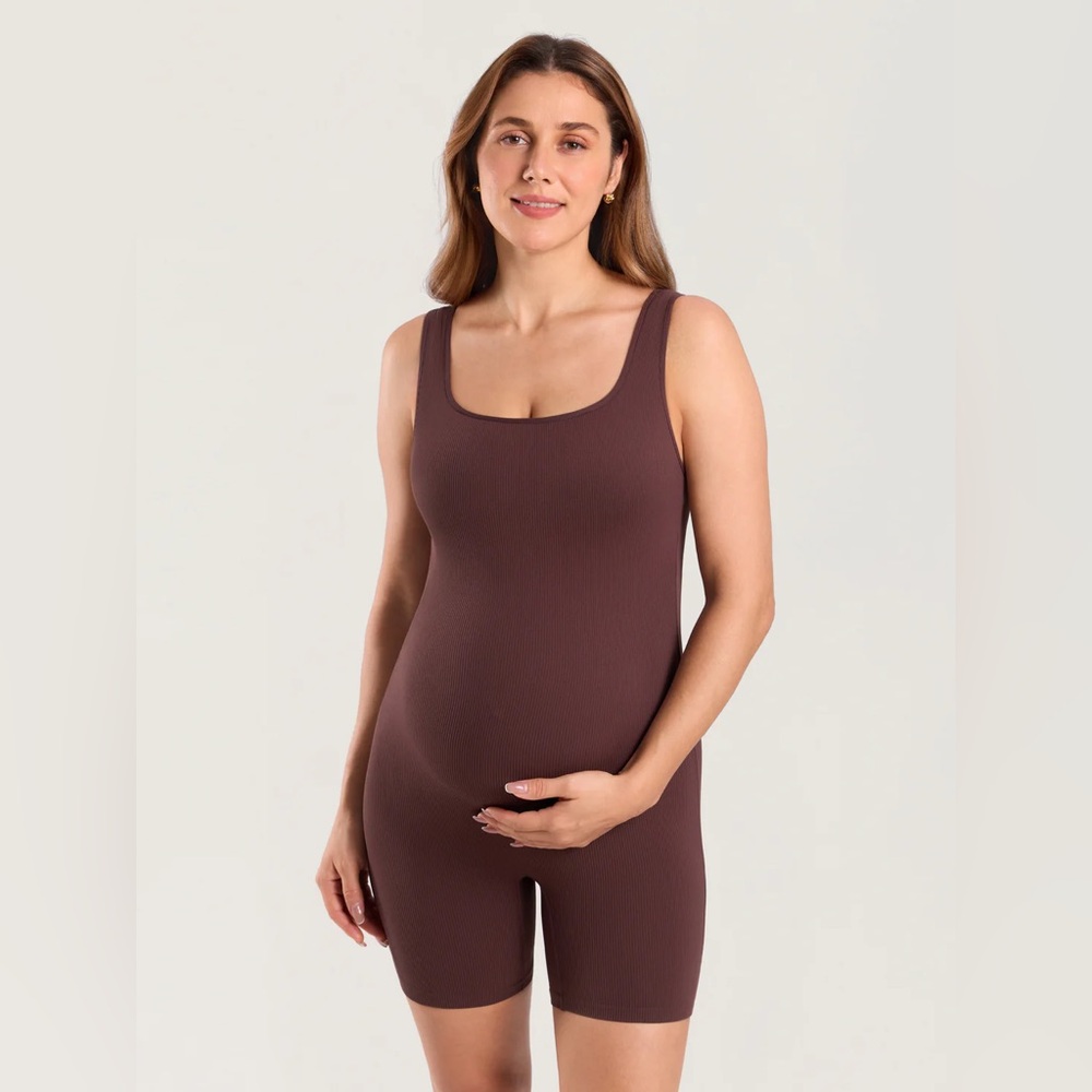 Ribbed Square Neck Maternity Romper